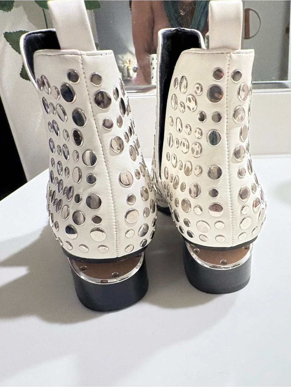 Studded White Ankle Boots - Women